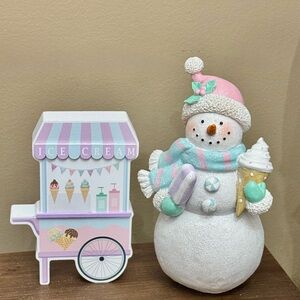 Snowman Figurine with Ice Cream Cart